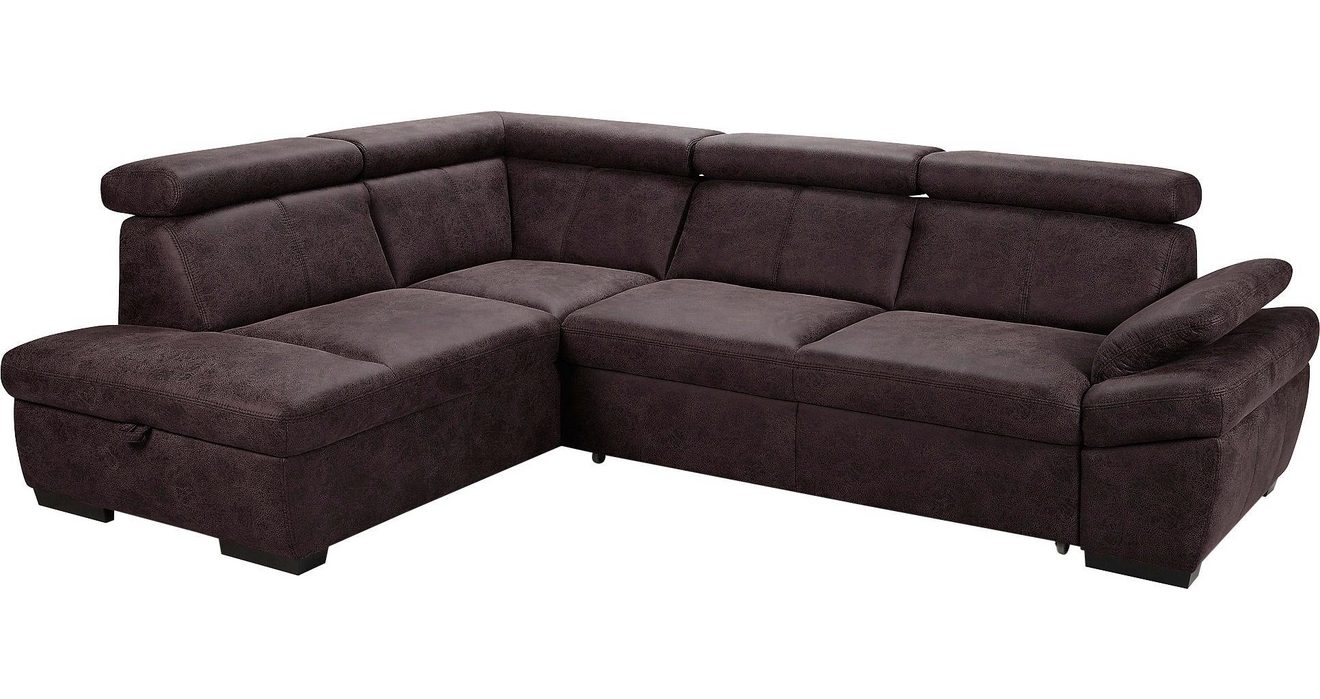 Exxpo - sofa fashion Hoekbank Salerno, klassieke moderne functionele bank, hoog zitcomfort, L-vorm inclusief verstelbare hoofdsteun en armleuning, naar keuze met slaapfunctie