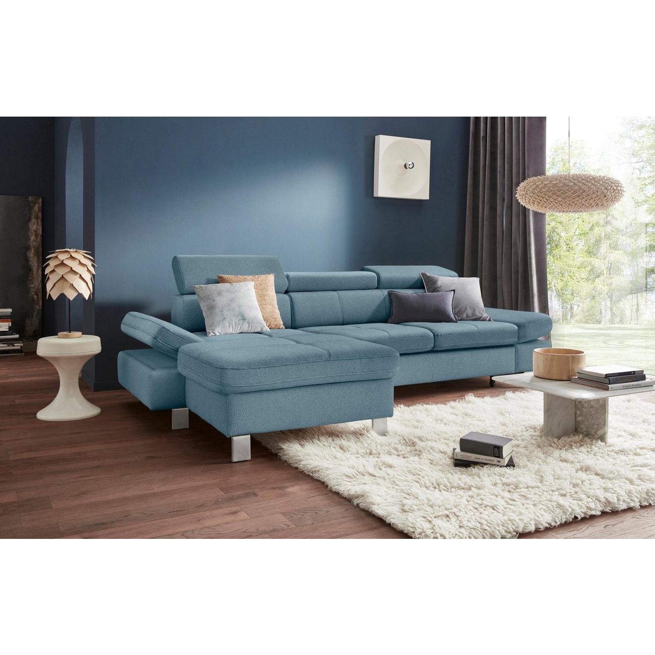 Exxpo - sofa fashion Hoekbank Fiji, hoogwaardige afwerking in zitting en rug, L-vorm comfortabel door hoofd- en armverstelling, optioneel met bedfunctie