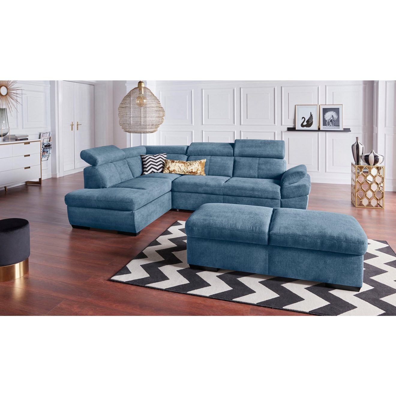 Exxpo - sofa fashion Hoekbank Salerno, klassieke moderne functionele bank, hoog zitcomfort, L-vorm inclusief verstelbare hoofdsteun en armleuning, naar keuze met slaapfunctie