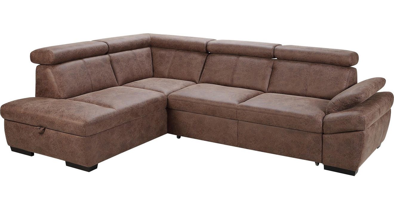 Exxpo - sofa fashion Hoekbank Salerno, klassieke moderne functionele bank, hoog zitcomfort, L-vorm inclusief verstelbare hoofdsteun en armleuning, naar keuze met slaapfunctie