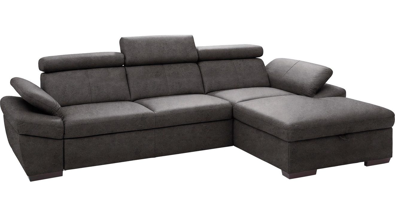 Exxpo - sofa fashion Hoekbank Salerno, klassieke moderne functionele bank, hoog zitcomfort, L-vorm inclusief verstelbare hoofdsteun en armleuning, naar keuze met slaapfunctie