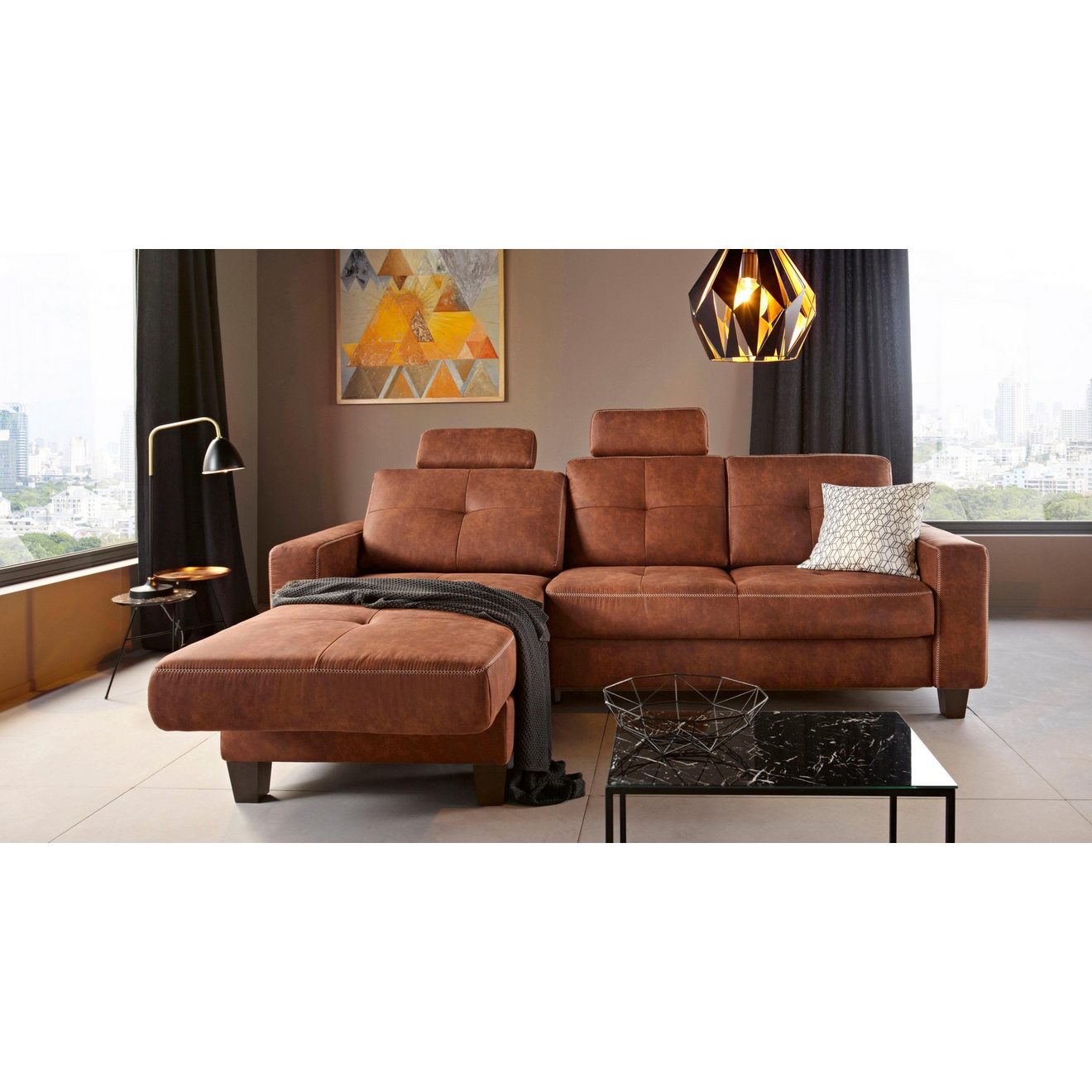 Places of Style Hoekbank Varese L-vorm Kruisnaad in beige