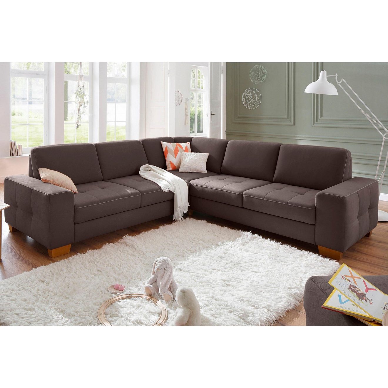 Home affaire Hoekbank Puccini L-vorm met binnenvering, zitdiepteverstelling, contrastnaad