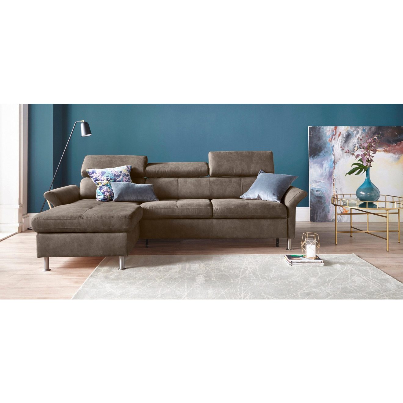Exxpo - sofa fashion Hoekbank Maretto, comfortabel en handig, L-vorm inclusief verstelbare hoofd- en rugleuning, naar keuze met slaapfunctie