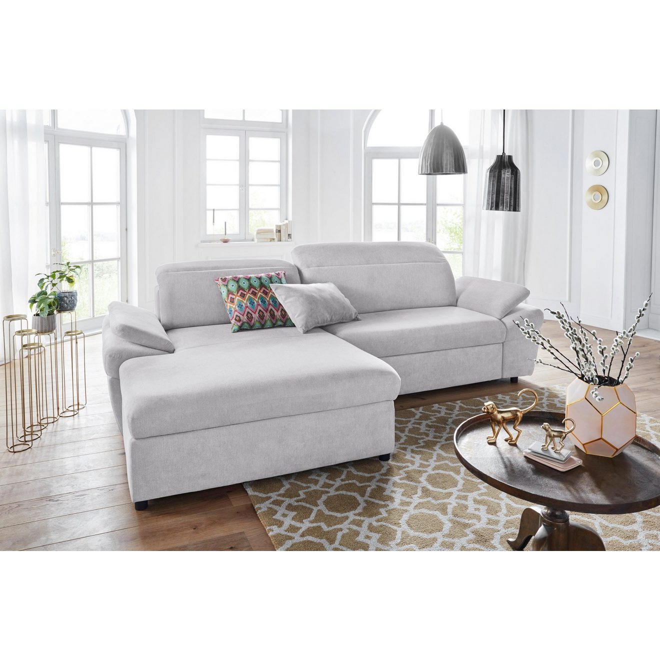 Exxpo - sofa fashion Hoekbank Kyoto, incl. hoofd- en armleuningverstelling, hoog zitcomfort keuze met bedfunctie en bedlade, hoogwaardige bekleding, l-vorm