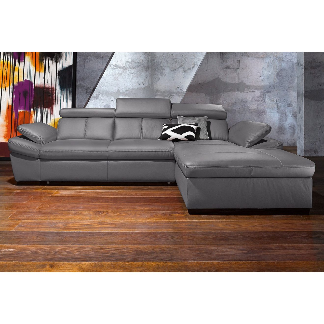 Exxpo - sofa fashion Hoekbank Salerno, klassieke moderne functionele bank, hoog zitcomfort, L-vorm inclusief verstelbare hoofdsteun en armleuning, naar keuze met slaapfunctie