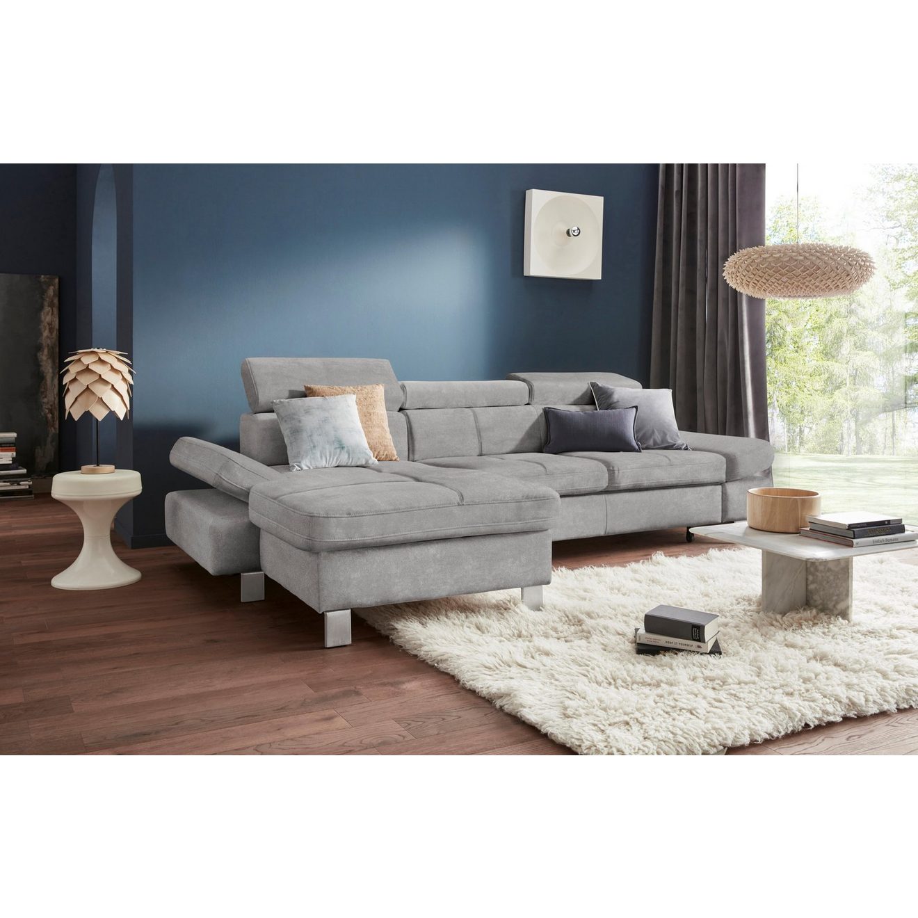 Exxpo - sofa fashion Hoekbank Fiji, hoogwaardige afwerking in zitting en rug, L-vorm comfortabel door hoofd- en armverstelling, optioneel met bedfunctie