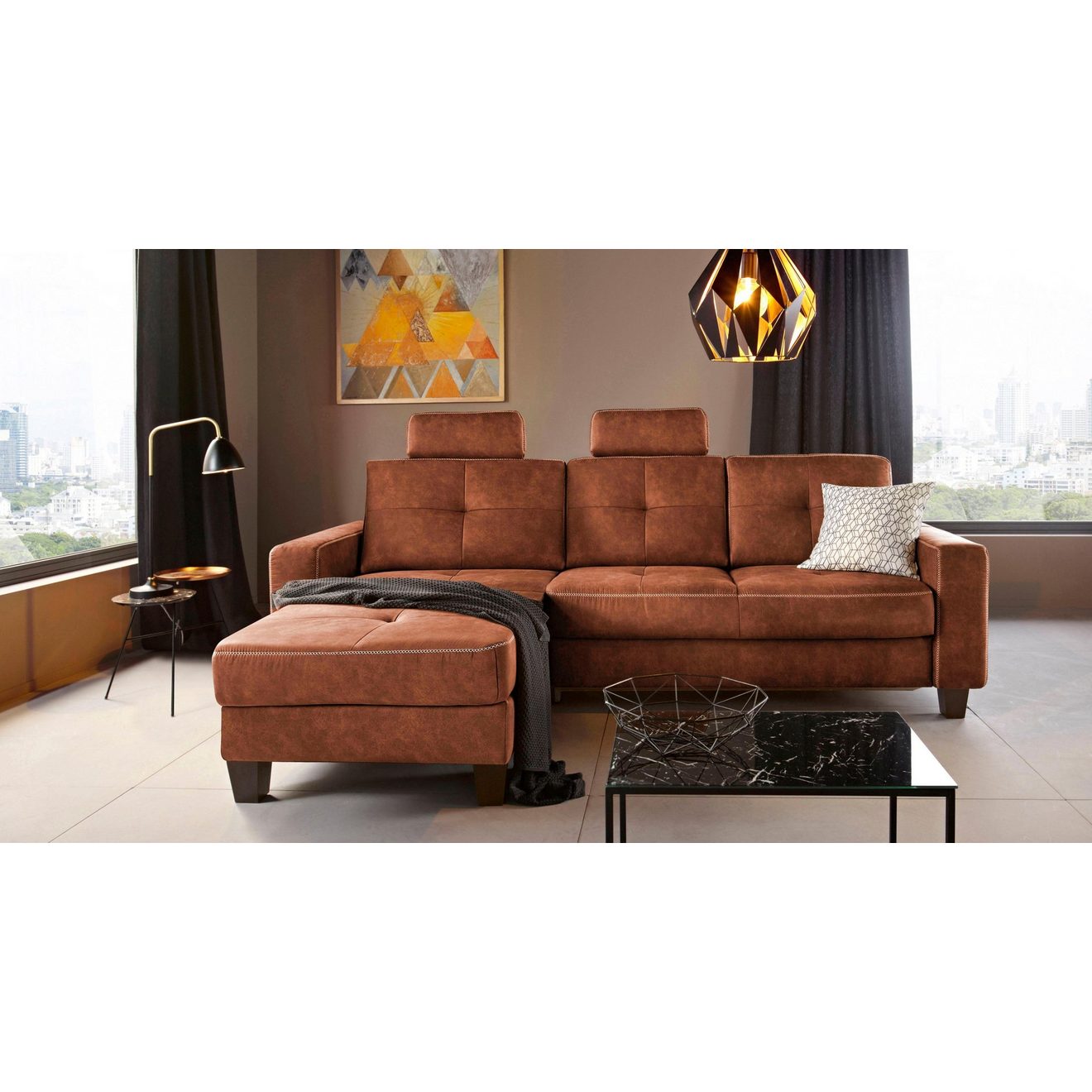 Places of Style Hoekbank Varese L-vorm Kruisnaad in beige