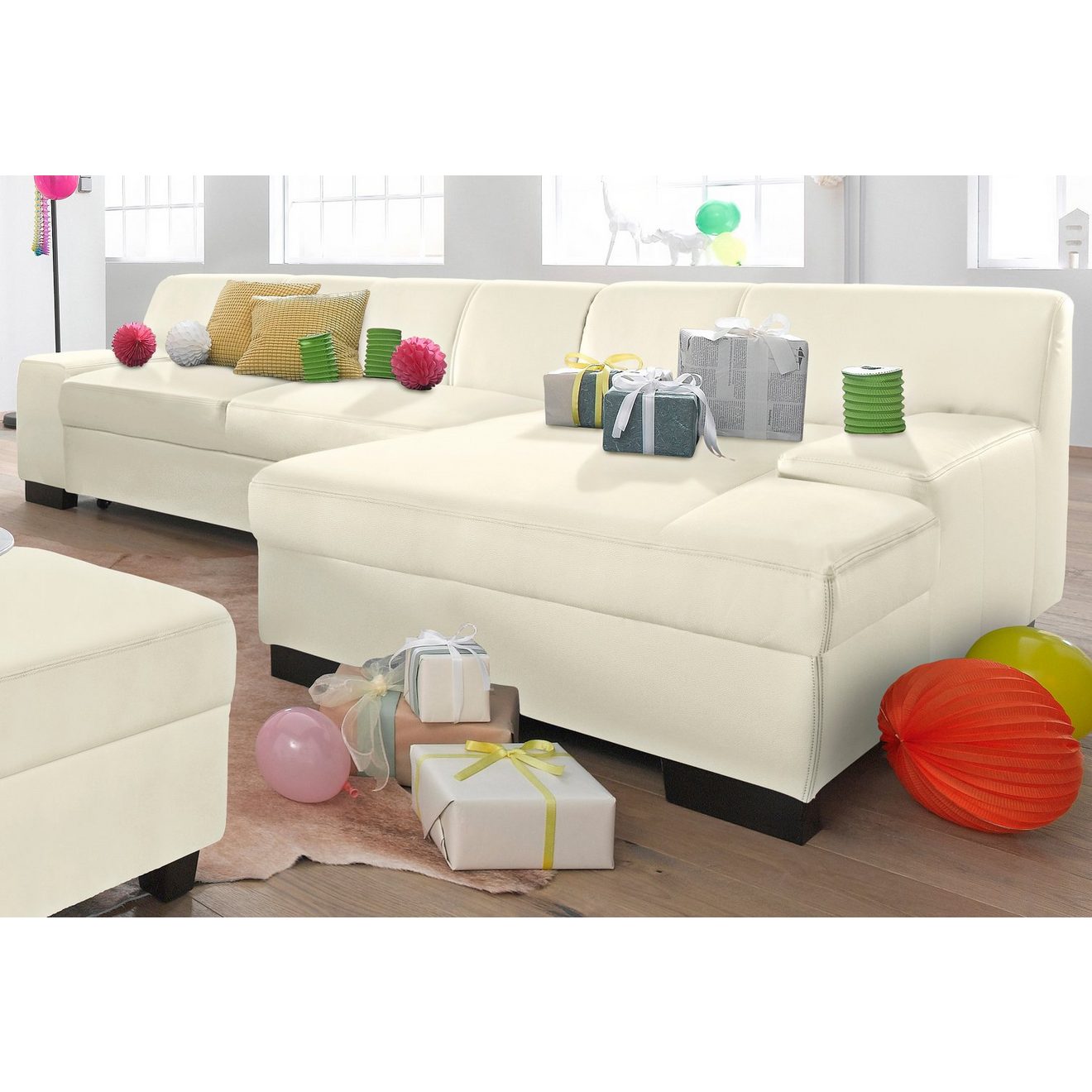 DOMO collection Hoekbank Norma, elegant en modern, met platte armleuningen, L-vorm