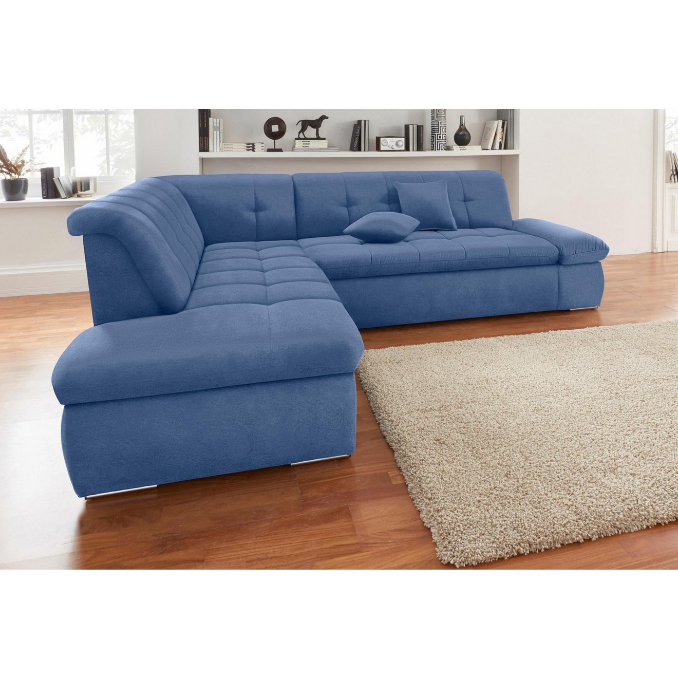 DOMO collection Hoekbank NMoric incl. decoratiekussen B/D/H: 273/216/80 cm L-vorm Ottoman aan uiteinde, optioneel met slaapbank functie en verstelling armleuning