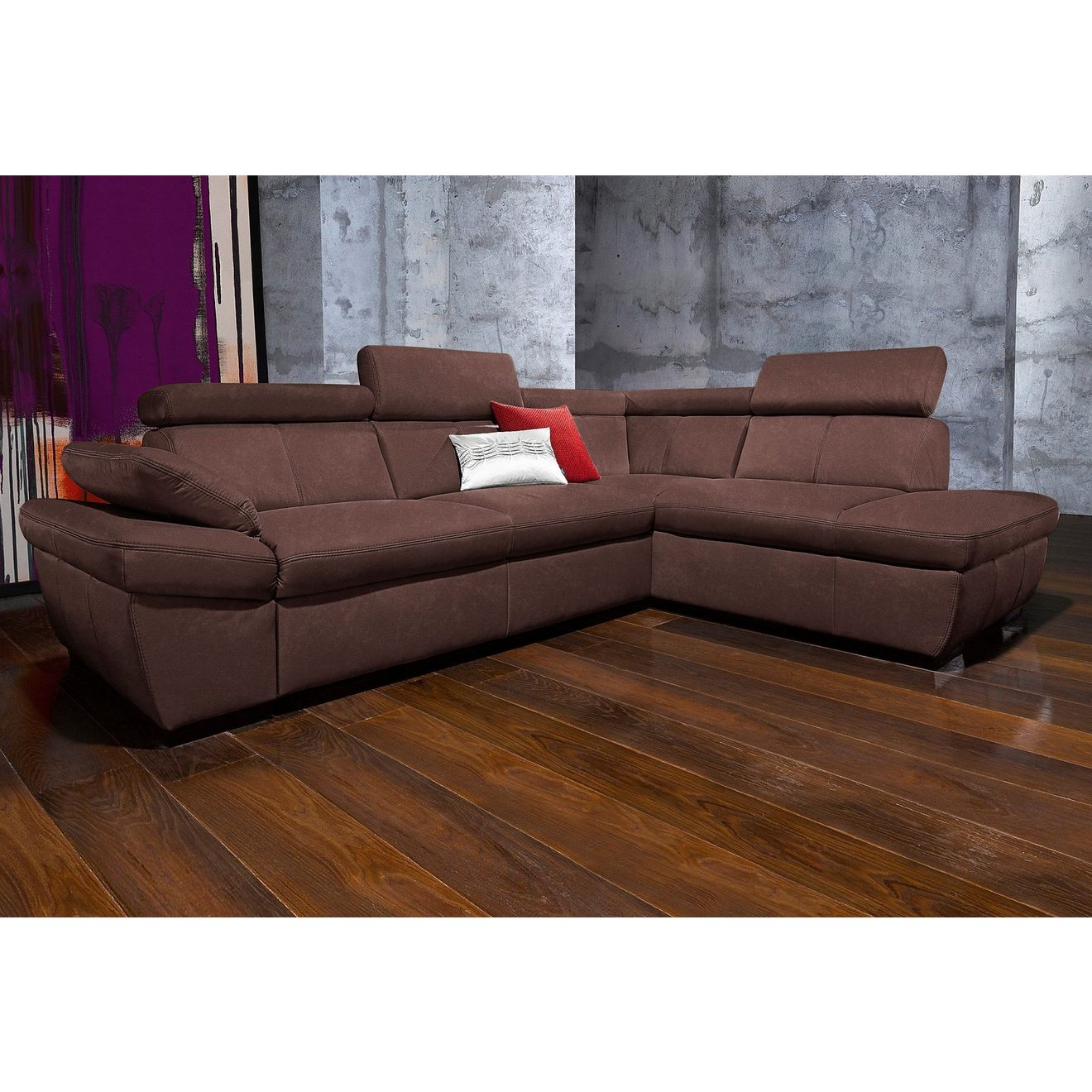 Exxpo - sofa fashion Hoekbank Salerno, klassieke moderne functionele bank, hoog zitcomfort, L-vorm inclusief verstelbare hoofdsteun en armleuning, naar keuze met slaapfunctie