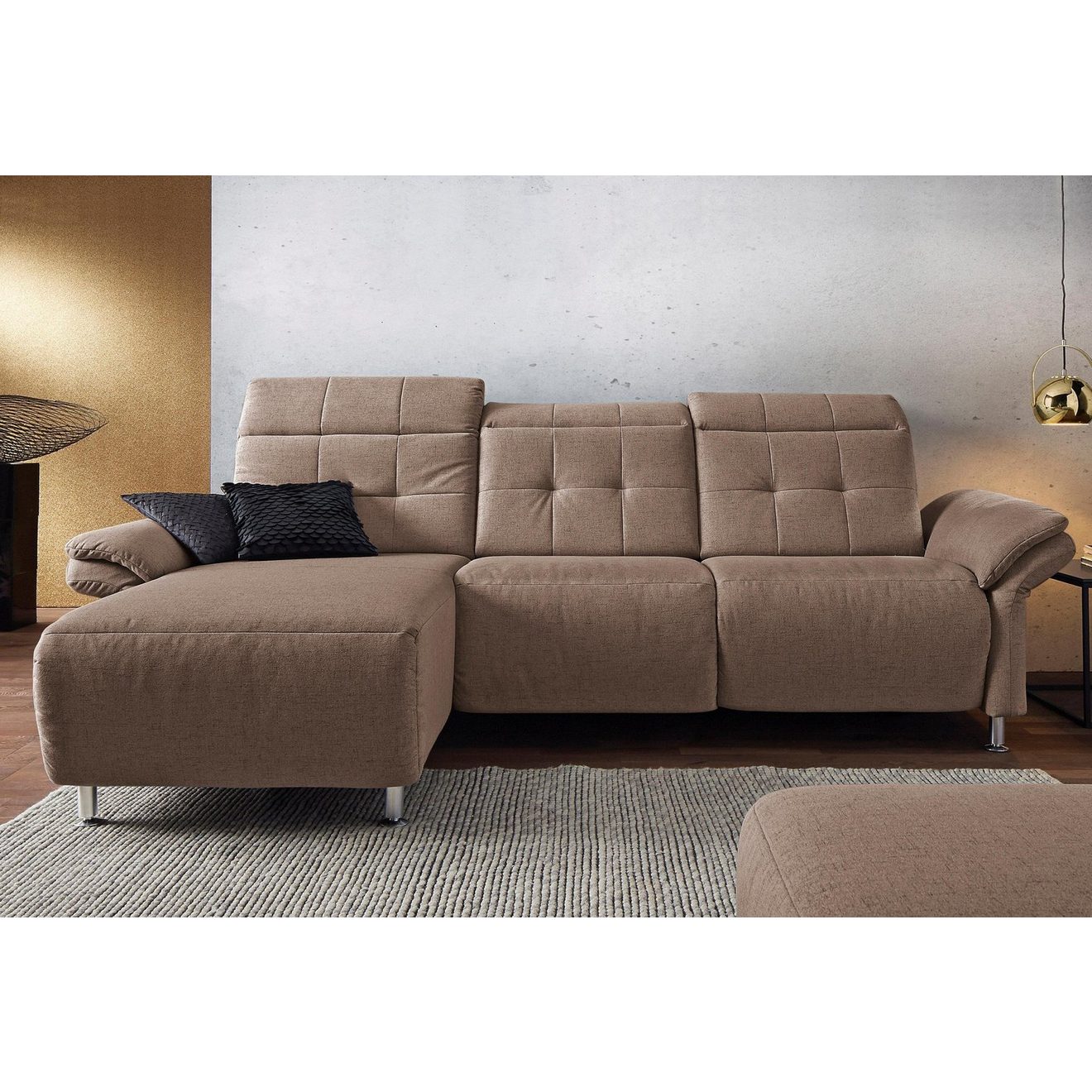 Places of Style Hoekbank Manhattan L-vorm bank met elektrische relaxfunctie, verstelbare armleuningen