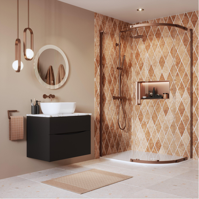 Crosswater Asura Kwartronde Douchedeur - 8mm - 120x90cm - met zijwand - met zijwand - hendel gehamerd - geborsteld brons SW1208432/SW1176499