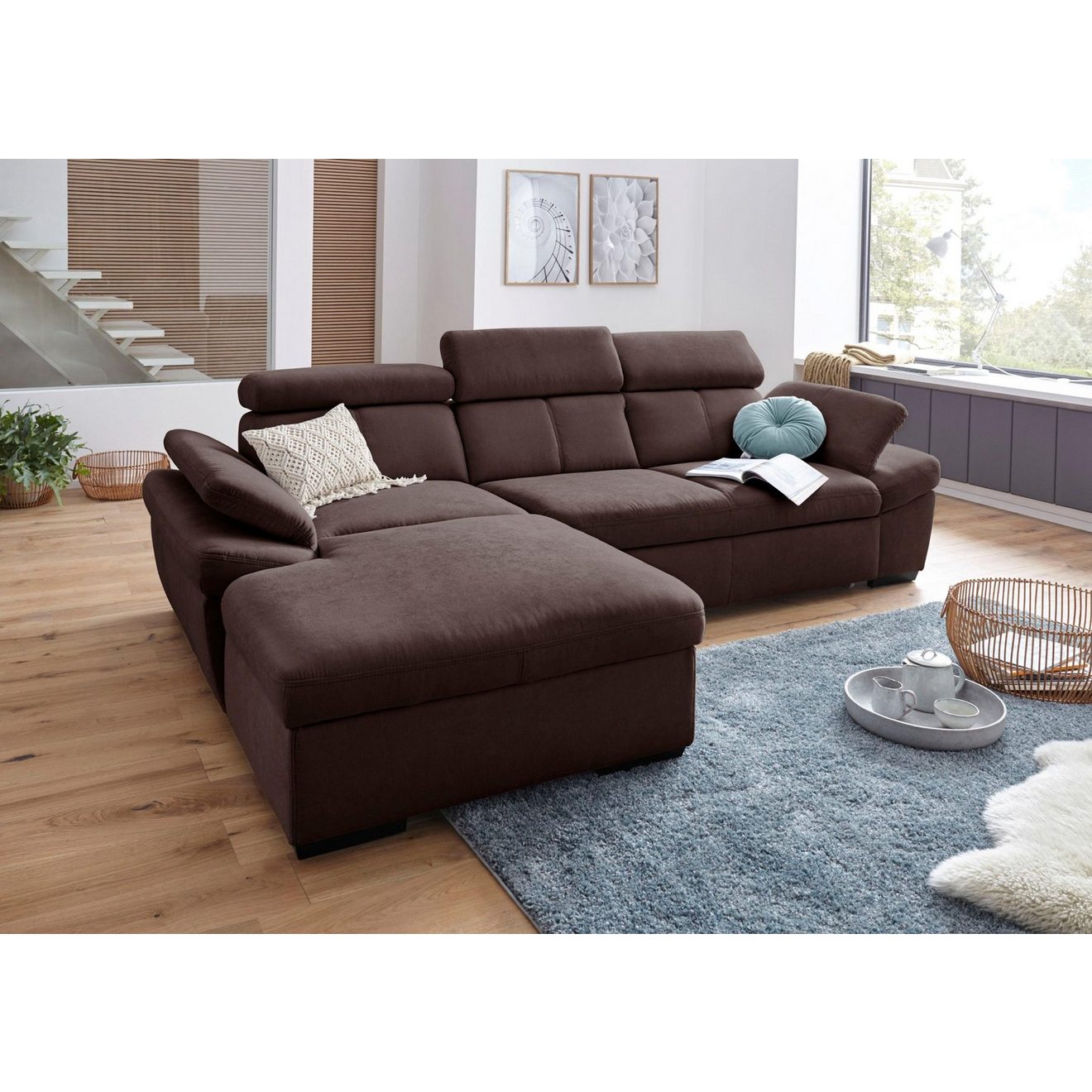 Exxpo - sofa fashion Hoekbank Salerno, incl. hoofd- en armdeelverstelling, elegant & comfortabel, L-vorm