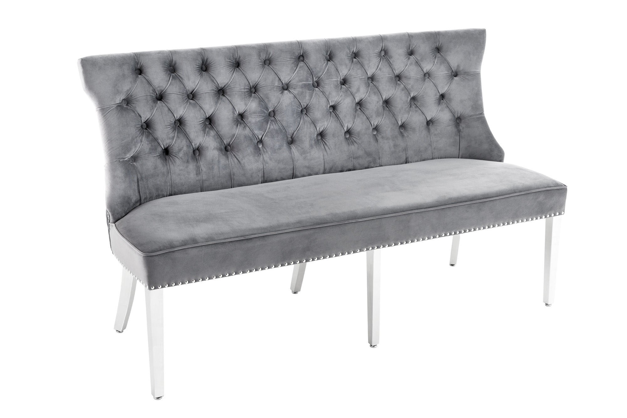 Invicta Interior Design bank CASTLE DELUXE 165cm grijs fluweel leeuwenkop Chesterfield Barok - 43211