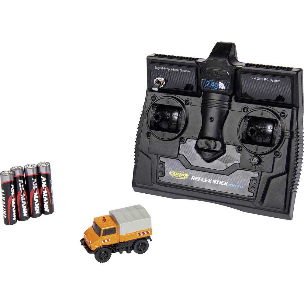 Carson Modellsport 500504125 MB Unimog U406 Kommunal 1:87 RC auto Elektro Truck Incl. accu, oplader en batterijen voor de zender
