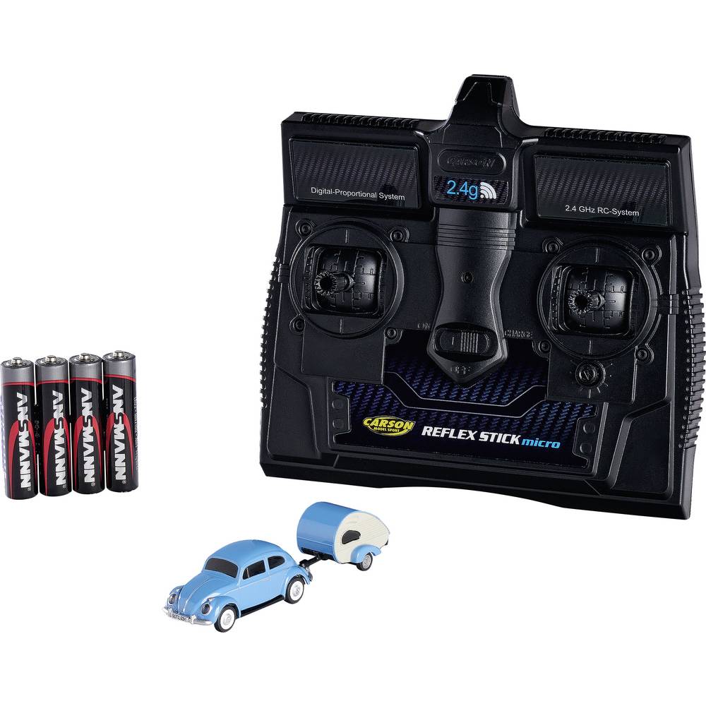 Carson Modellsport 500504148 VW Käfer mit Anhänger 1:87 RC auto Elektro Straatmodel Incl. accu, oplader en batterijen voor de zender