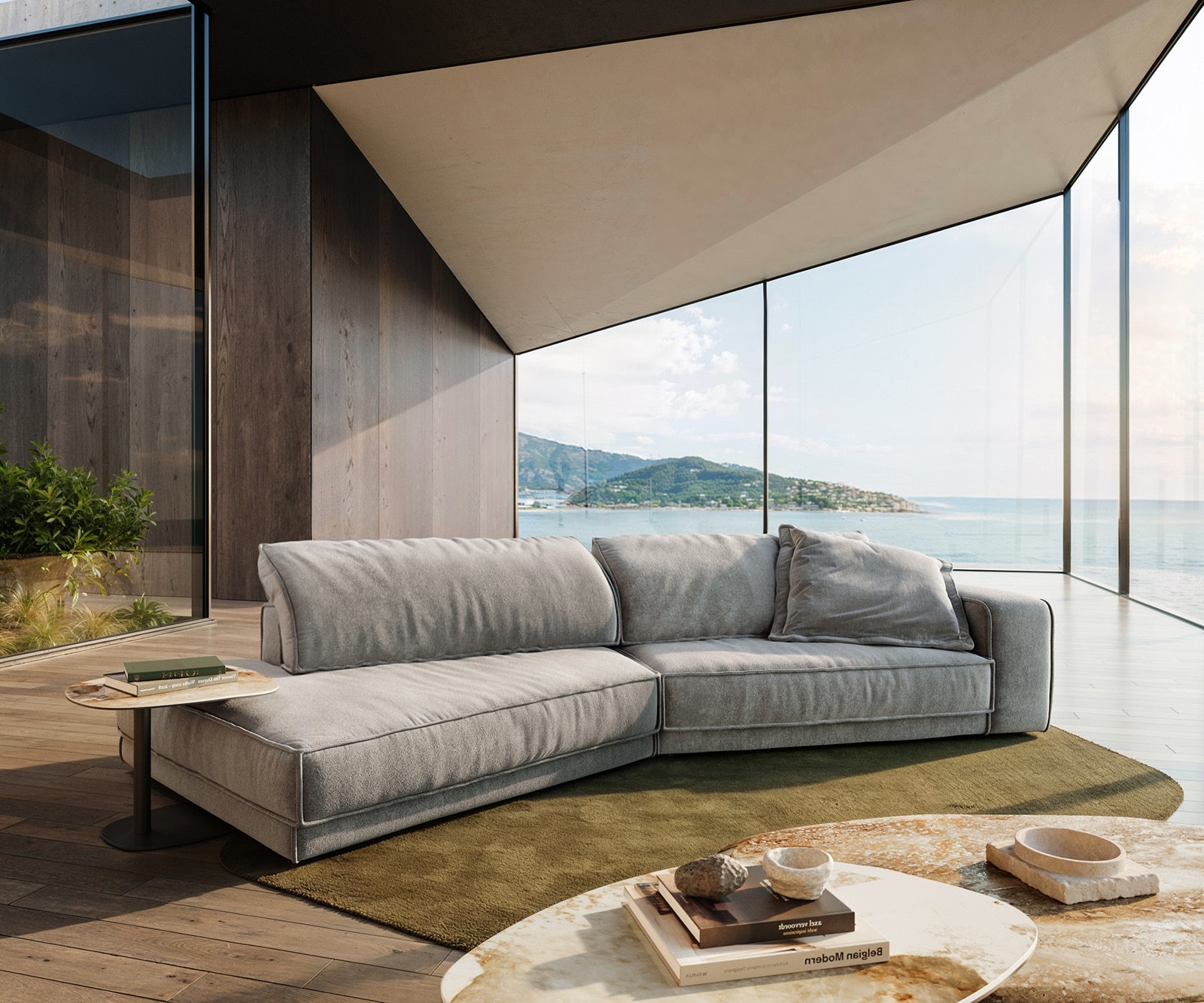 DELIFE Big-Sofa Snoosh 400x150 cm Strukturstoff Soft Grau Recamiere links