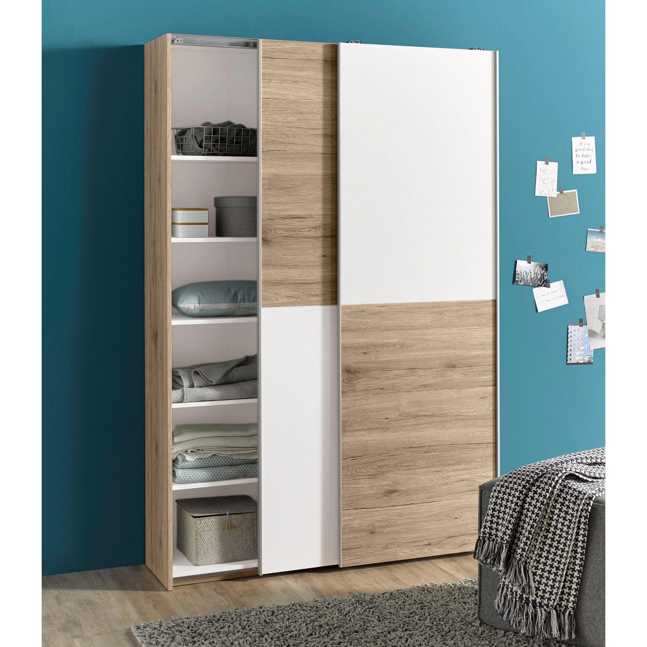 Schlafkontor Schuifdeurkast Heimo/Fast kast kledingkast garderobe OTTO´s CHOICE weinig diepte, uitschuifbare kledingstang, garderobekast, 6 planken