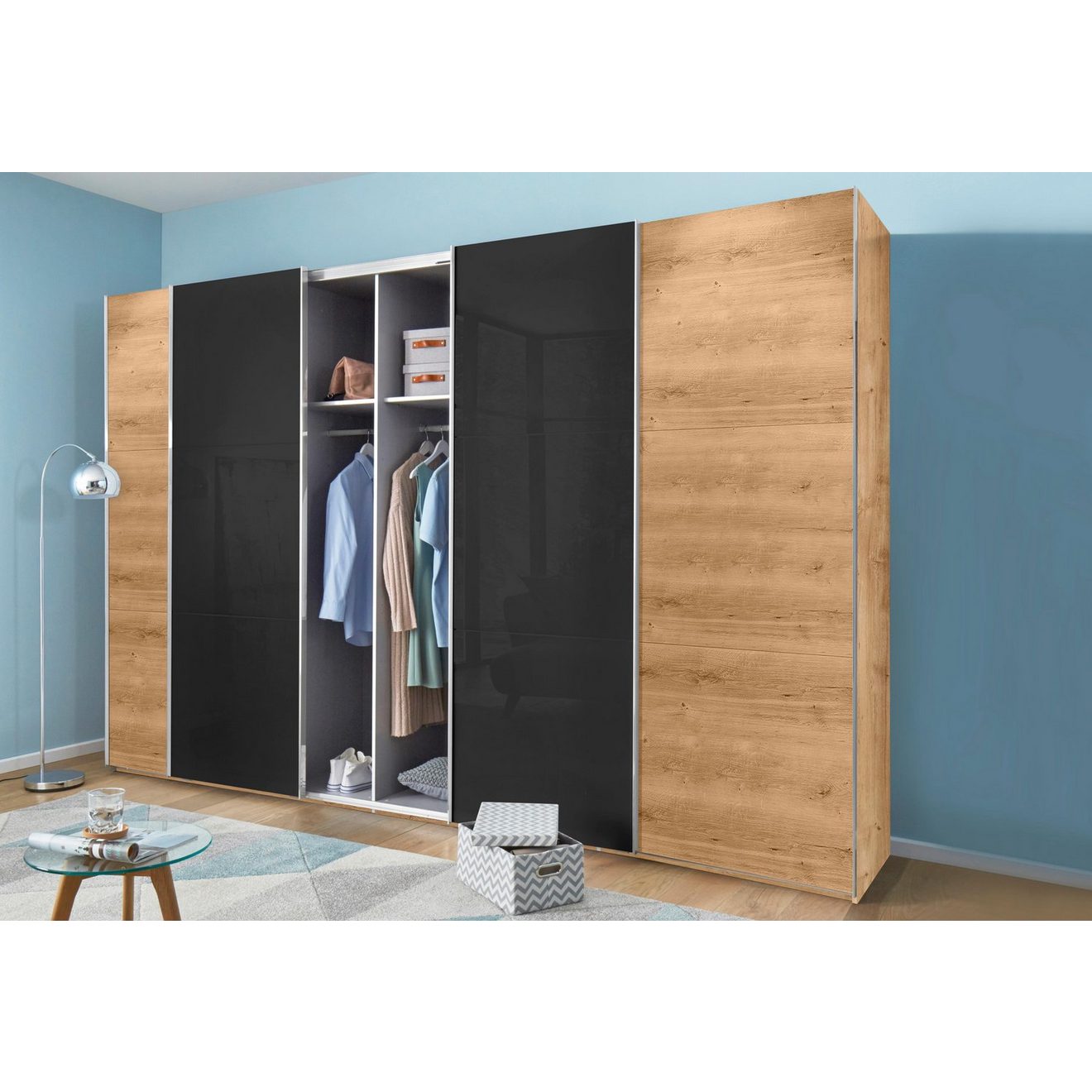 Wimex Zweefdeurkast Level by fresh to go met glazen deuren en synchroon openen