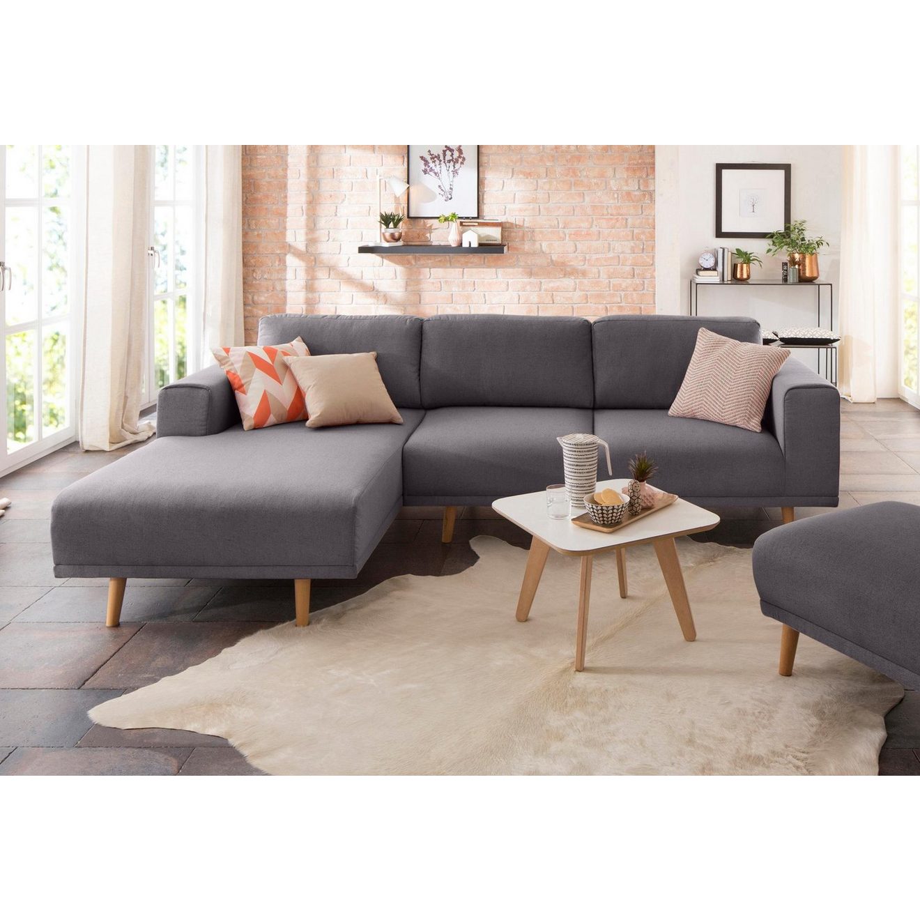 Home affaire Hoekbank Lasse L-vorm in scandinavische stijl met houten poten