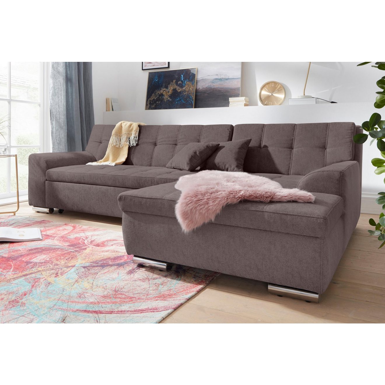 DOMO collection Hoekbank Aversa, moderne Steppung im Sitz und Rücken, geschwungene Armlehnen,