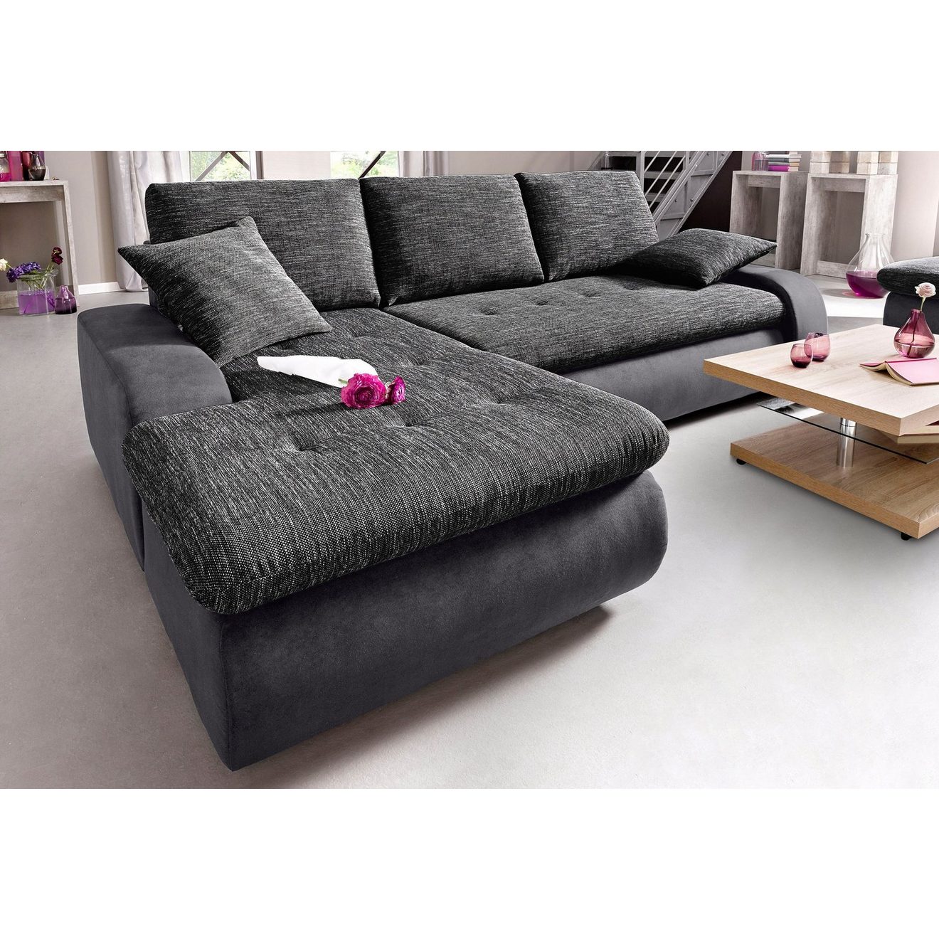 TRENDMANUFAKTUR Hoekbank Indie, modern und bequem, Materialmix, OTTOs Choice, L-Form naar keuze xl of xxl