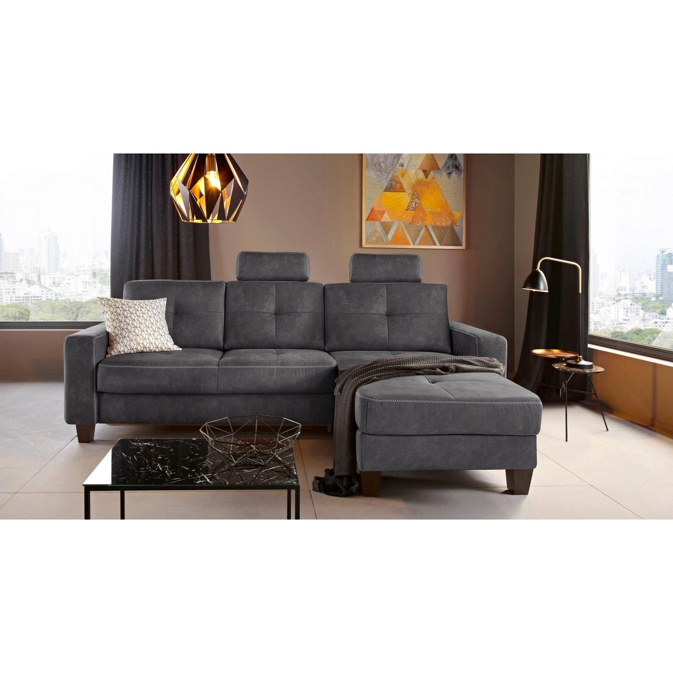 Places of Style Hoekbank Varese L-vorm Kruisnaad in beige