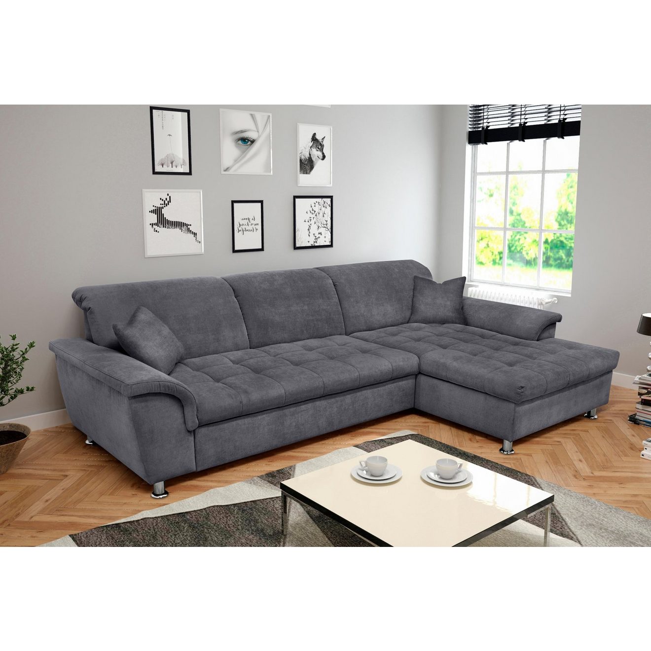 DOMO collection Hoekbank Franzi Steppung im Sitz, B/T/H: 278/162/80 cm, OTTOs Choice, L-Form naar keuze met slaapfunctie, bedkist en verstelbare hoofdsteun