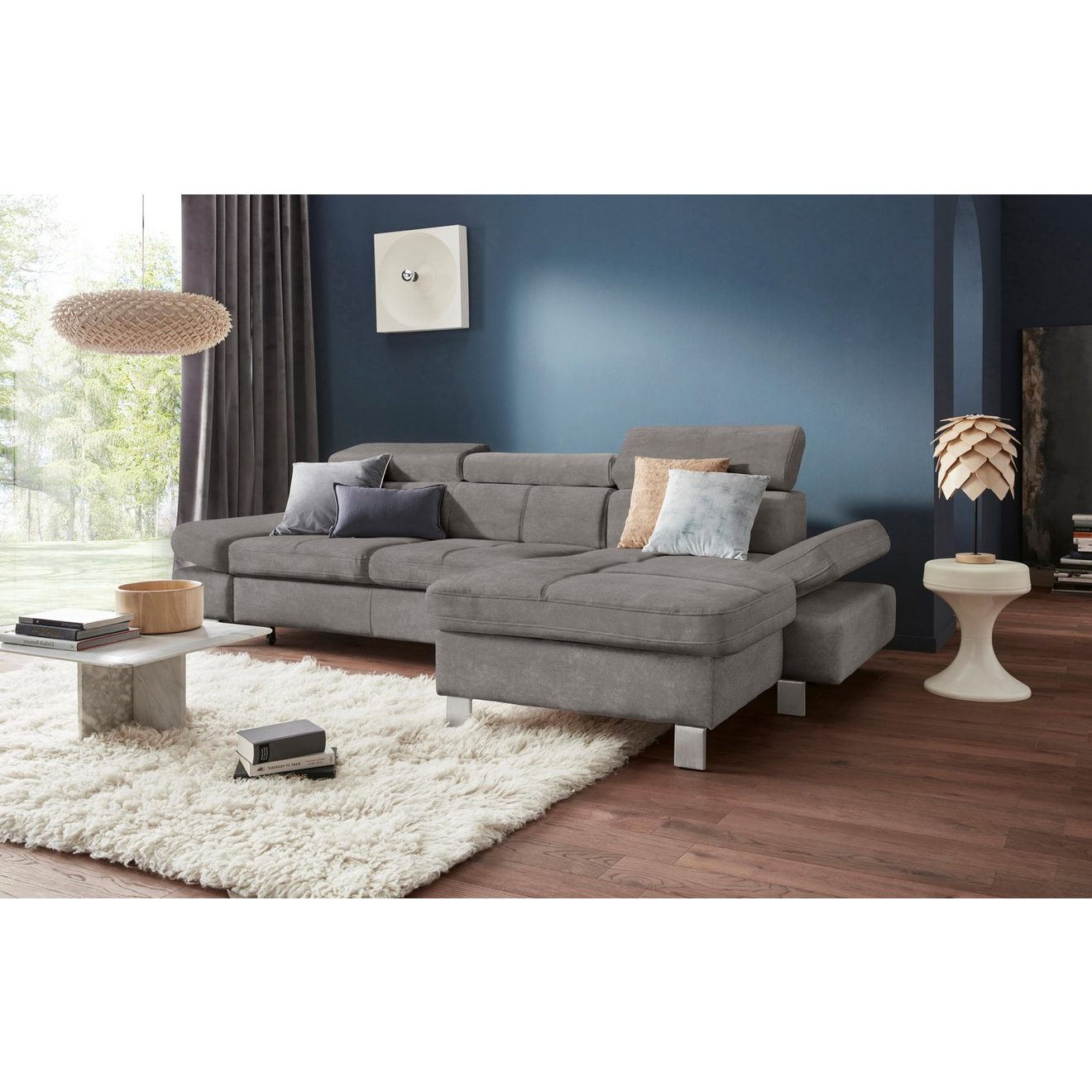 Exxpo - sofa fashion Hoekbank Fiji, hoogwaardige afwerking in zitting en rug, L-vorm comfortabel door hoofd- en armverstelling, optioneel met bedfunctie
