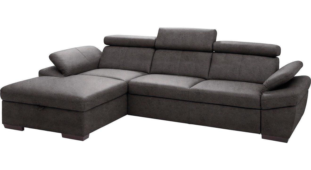 Exxpo - sofa fashion Hoekbank Salerno, klassieke moderne functionele bank, hoog zitcomfort, L-vorm inclusief verstelbare hoofdsteun en armleuning, naar keuze met slaapfunctie