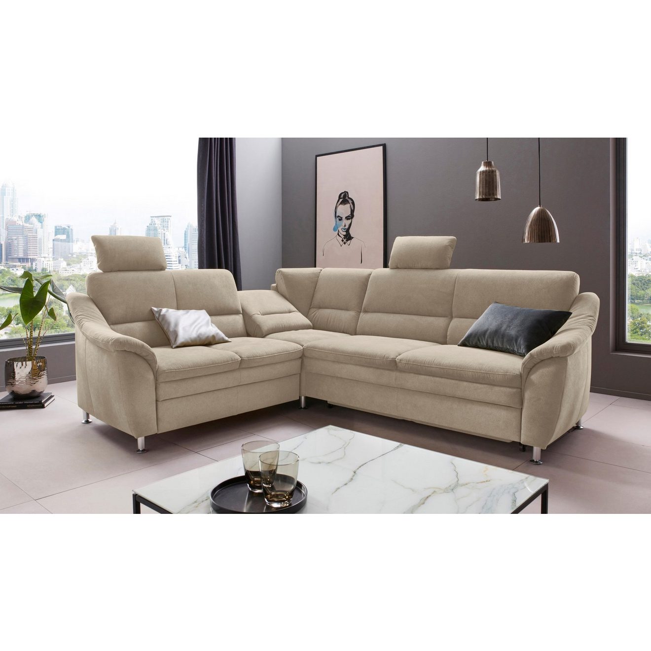 Places of Style Hoekbank Cardoso L-vorm Binnenvering, naar keuze met bed, lade, gedeeltelijk relaxfunctie