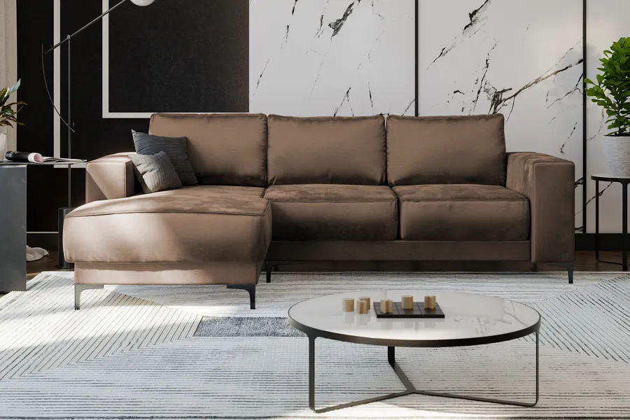 WOONENZO Hoekbank Fleur - velvet - taupe - links