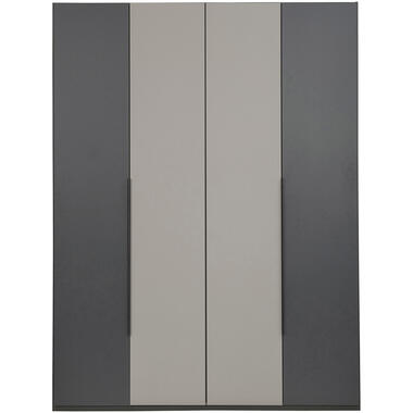 Leen Bakker Kledingkast Milaan 4-deurs - grafiet/kiezel -236x180x58 cm