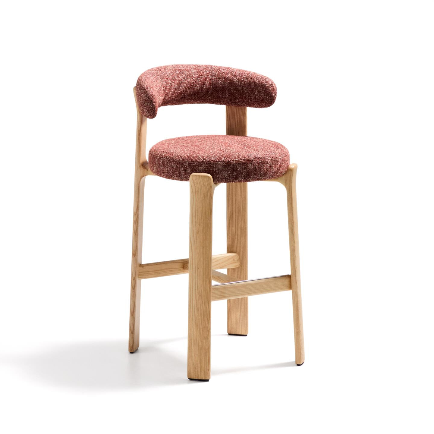 Kave Home Barkruk Granite Chenille en essenhout - Terracotta/Naturel (zithoogte 75cm)