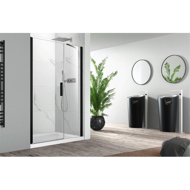 Nemo Pina Xl draaideur 110x200cm met vast paneel 6mm Helder veiligheidsglas met antikalk links en rechts Zwart 444.003.099.VM