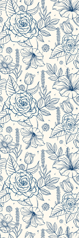 Tenstickers Delfstblauw bloemen behang
