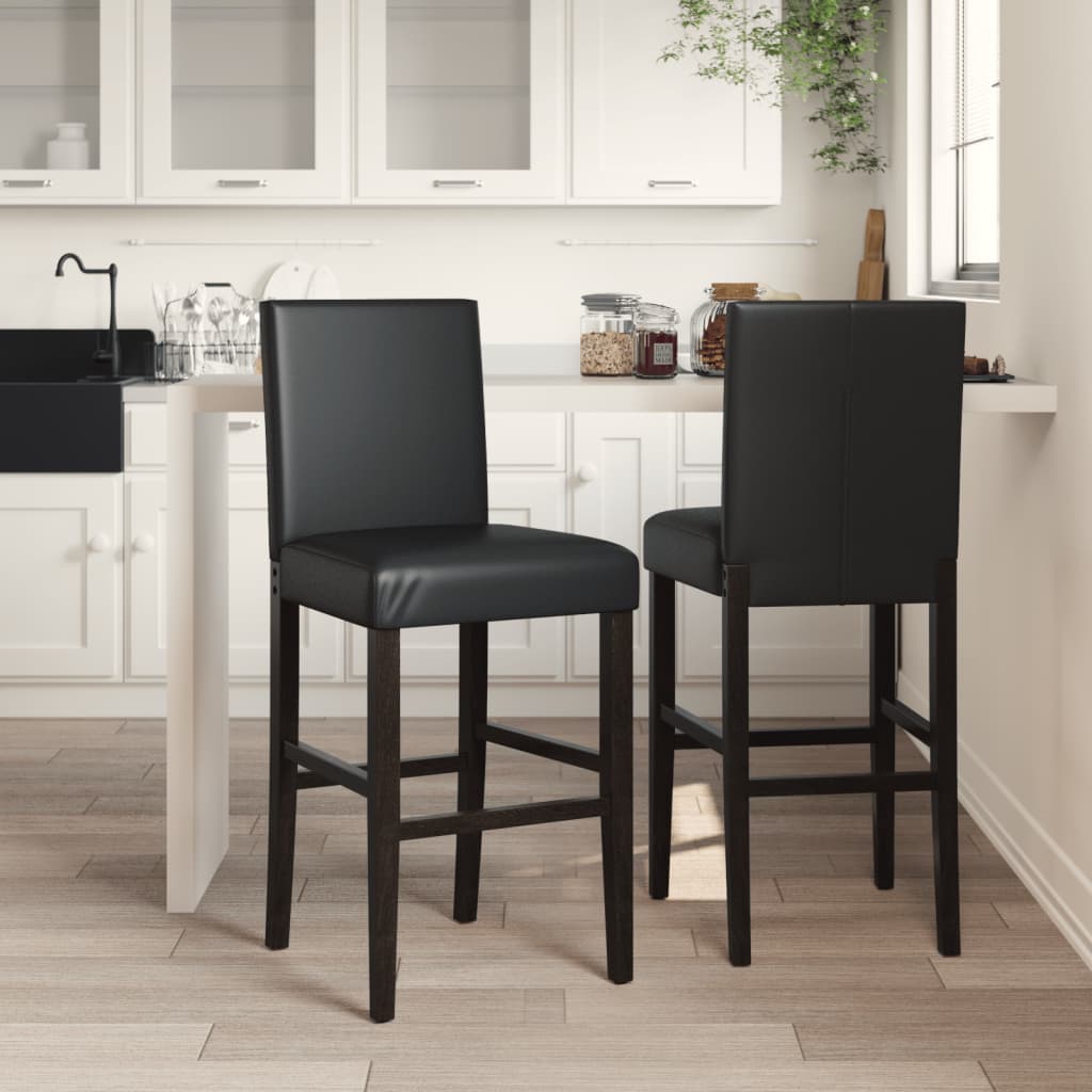 vidaXL Barstoelen 2 st massief rubberhout en kunstleer