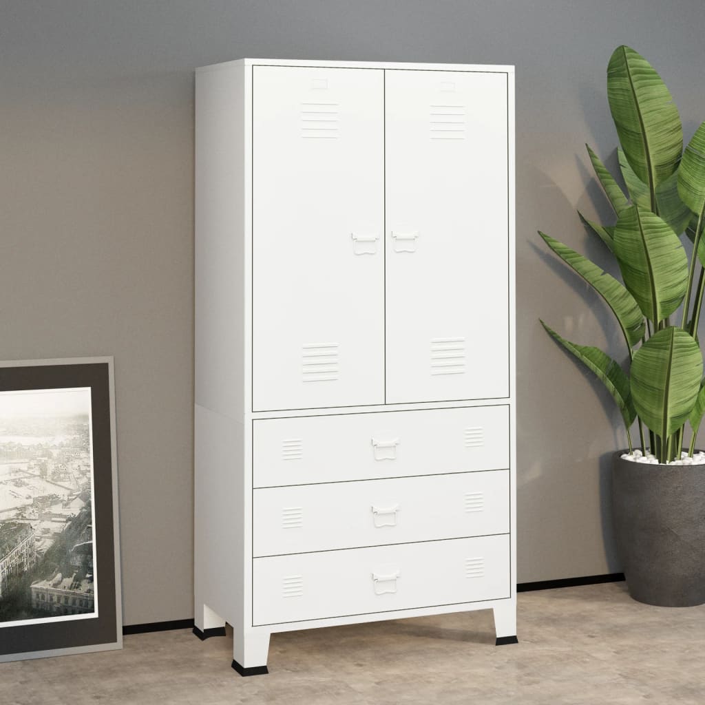 VidaXL Kledingkast industrieel 90x50x180 cm metaal wit
