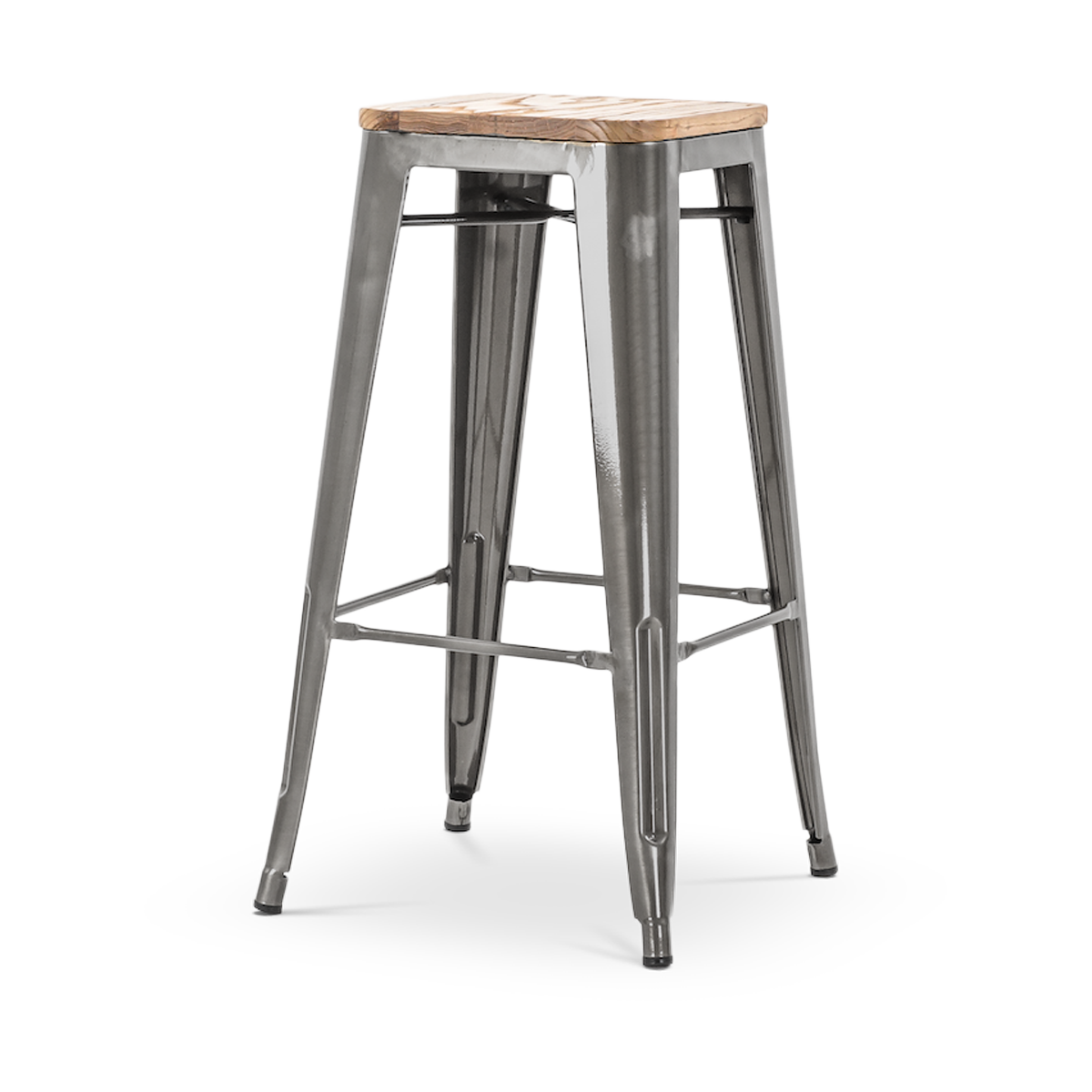 Legend Metalen barkruk industrieel metaal - met houten zitting - 77 cm