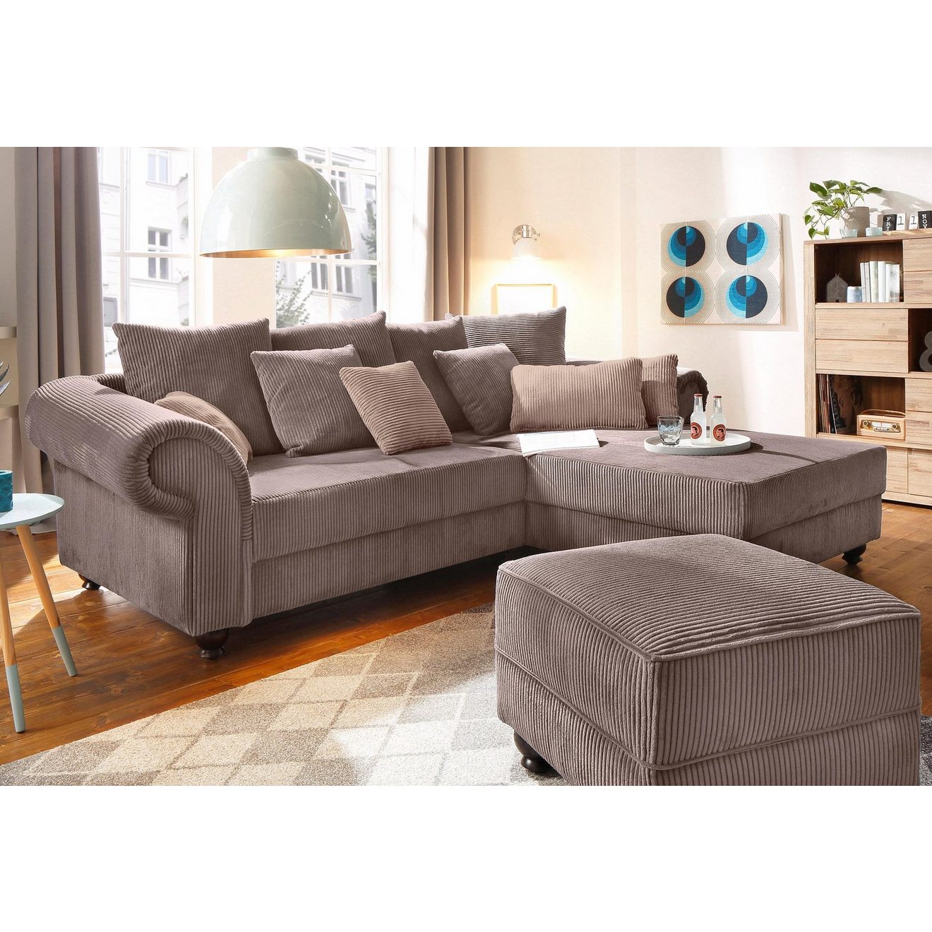 Home affaire Hoekbank King George King Henry, L-vorm met binnenvering, in casual bekleding en vele kussens