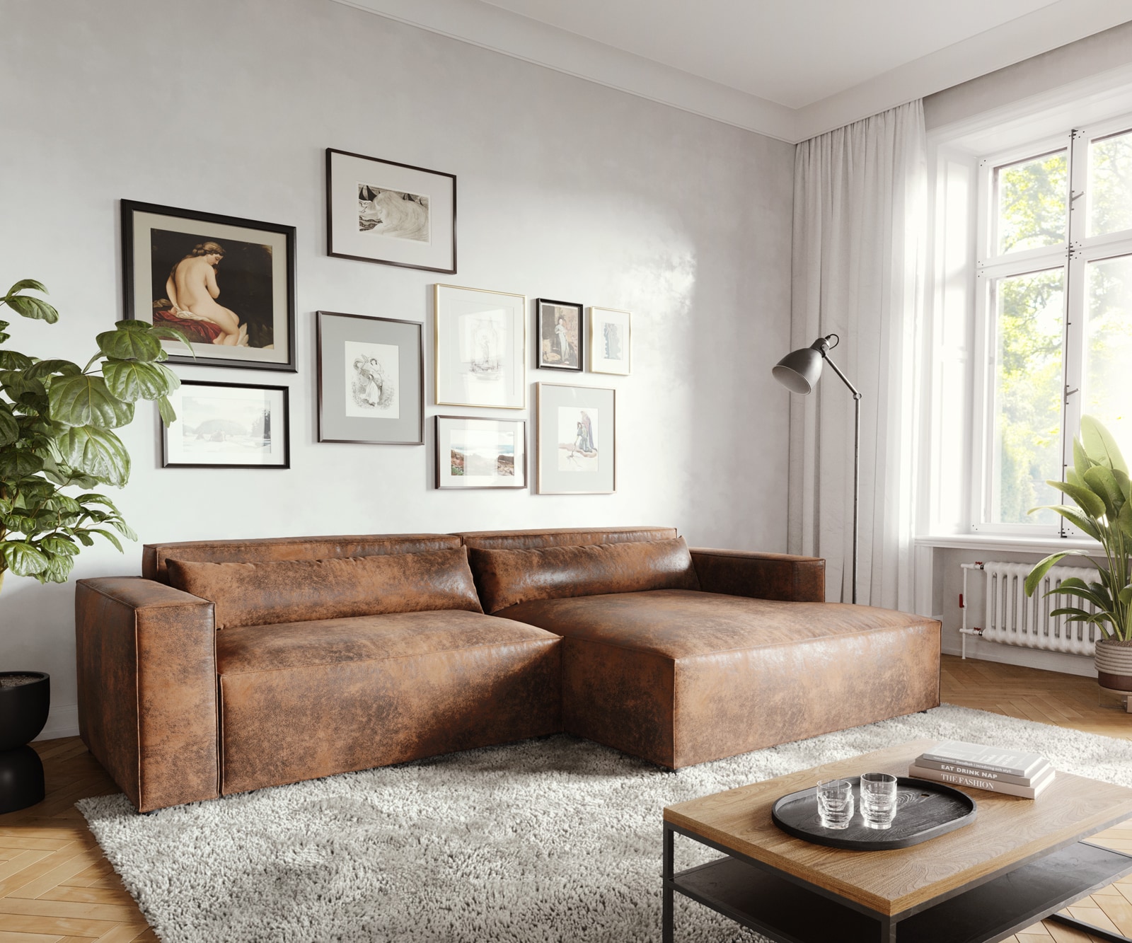 DELIFE Eckcouch Brom 270x150 cm Lederimitat  Braun Recamiere rechts
