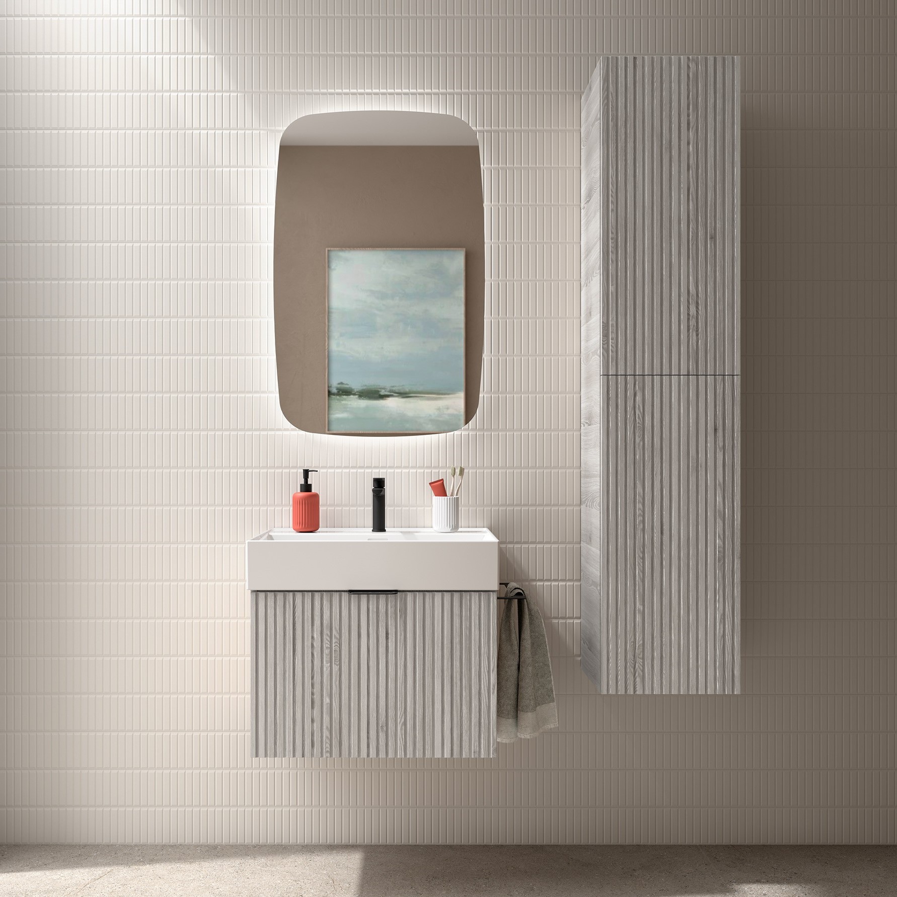 Muebles Raya onderkast ribbelfront 70cm met 1 softclose lade eiken grijs