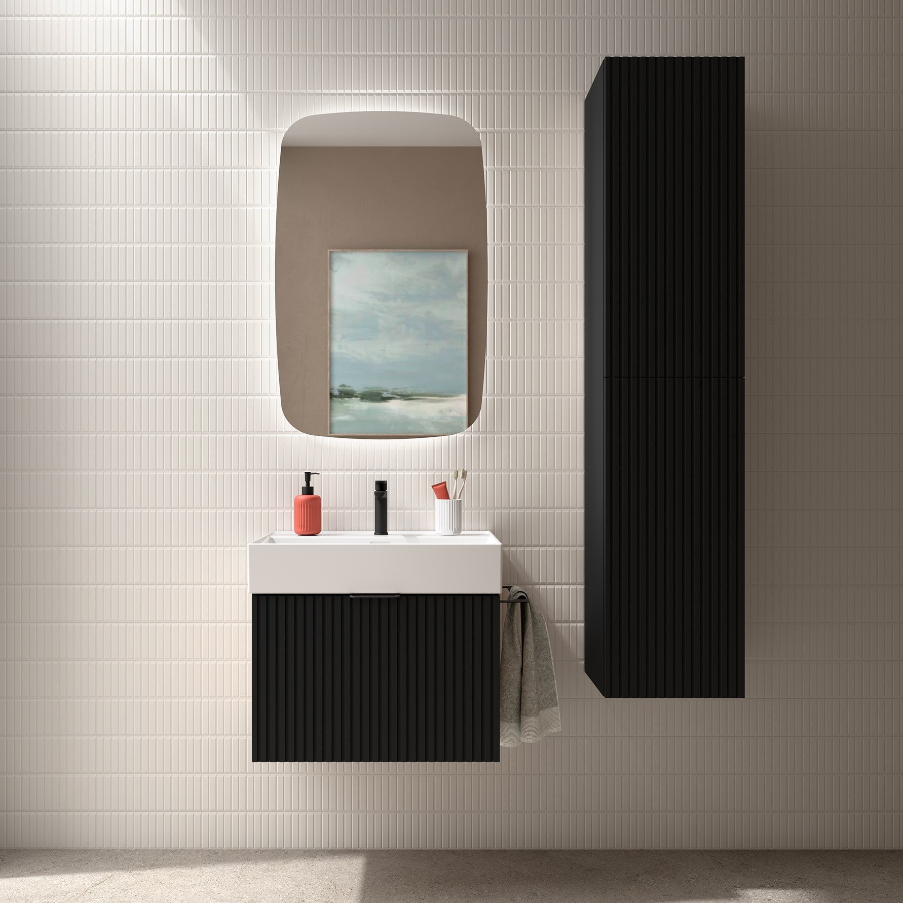 Muebles Raya onderkast ribbelfront 70cm met 1 softclose lade zwart mat