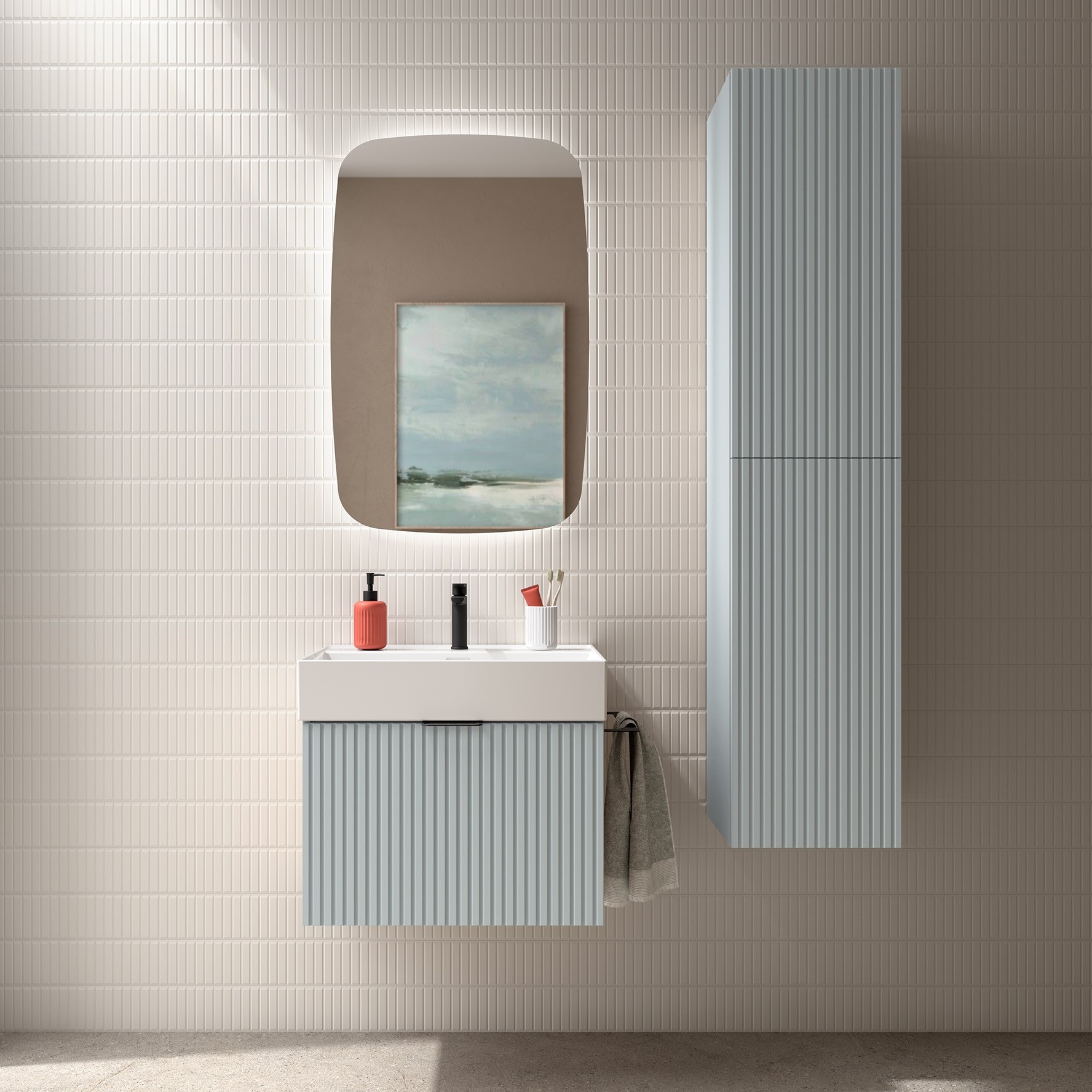 Muebles Raya onderkast ribbelfront 70cm met 1 softclose lade baby blauw