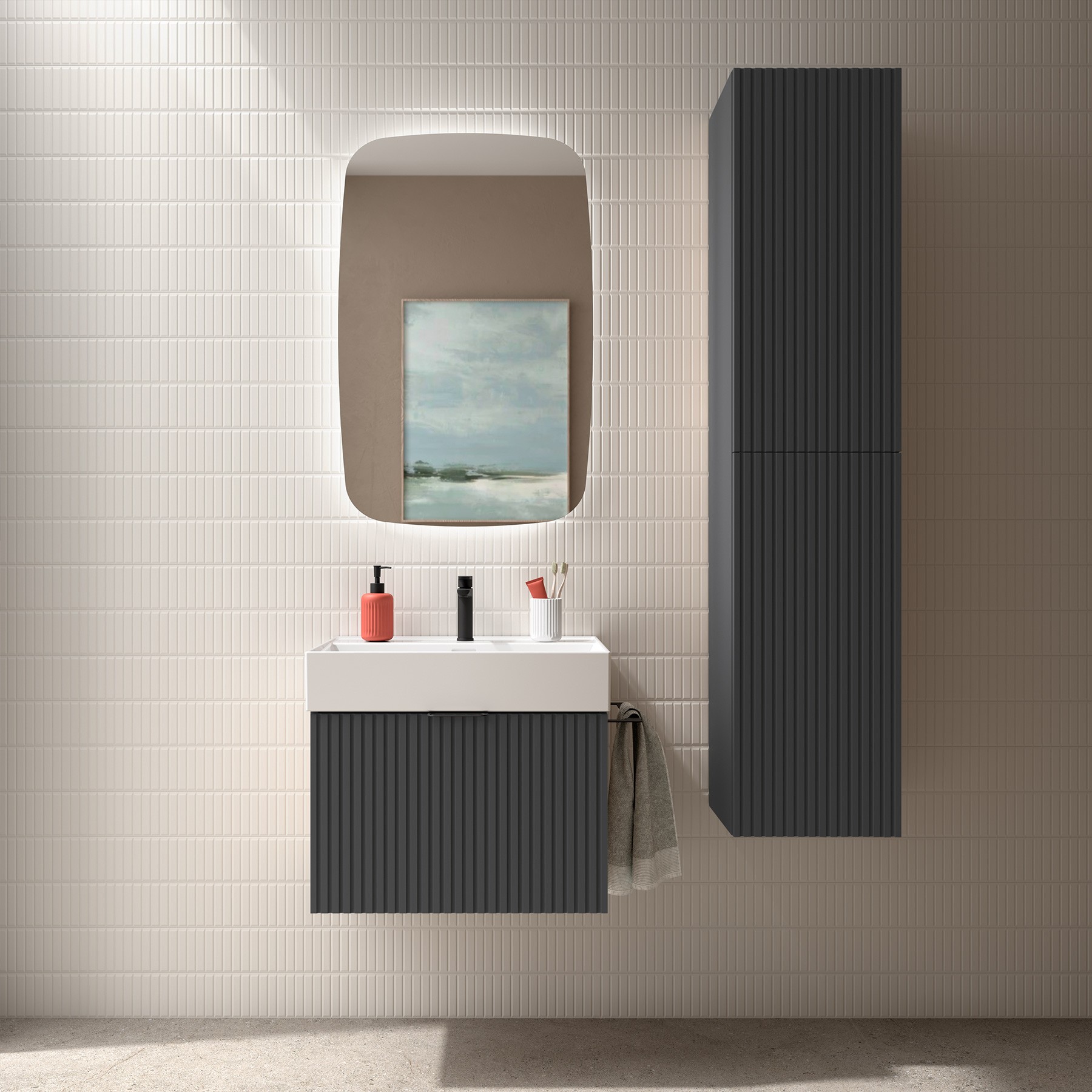 Muebles Raya onderkast ribbelfront 70cm met 1 softclose lade antraciet mat