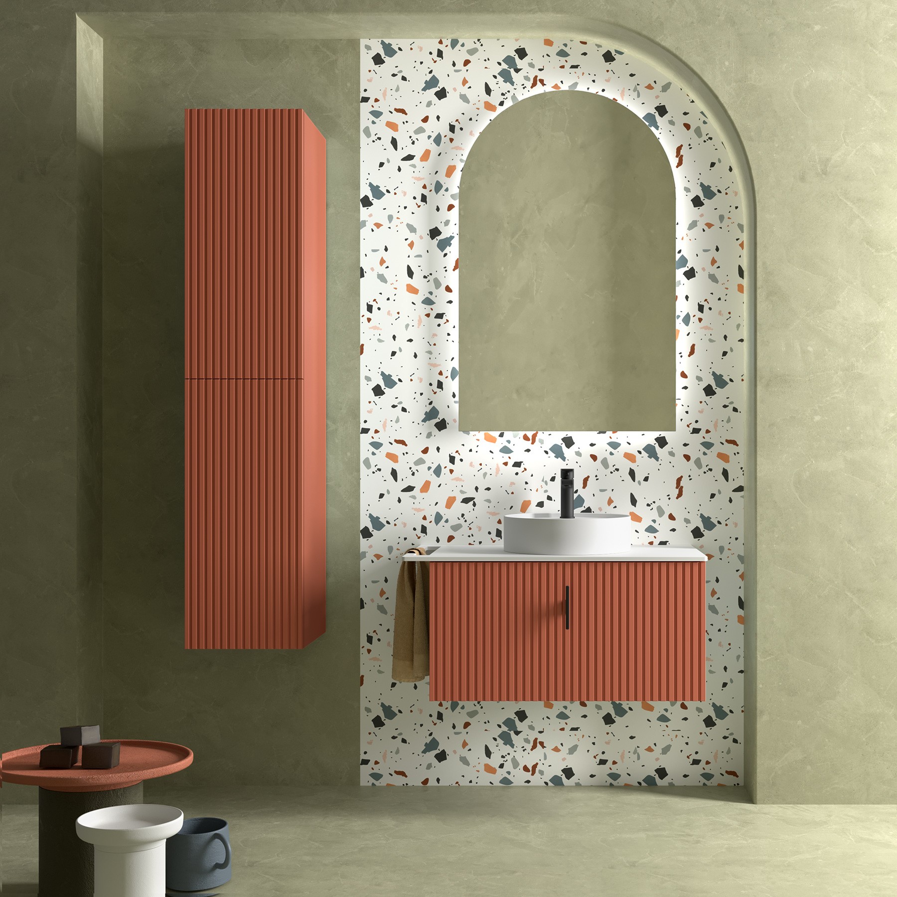 Muebles Raya onderkast ribbelfront 90cm met 1 softclose lade terracotta