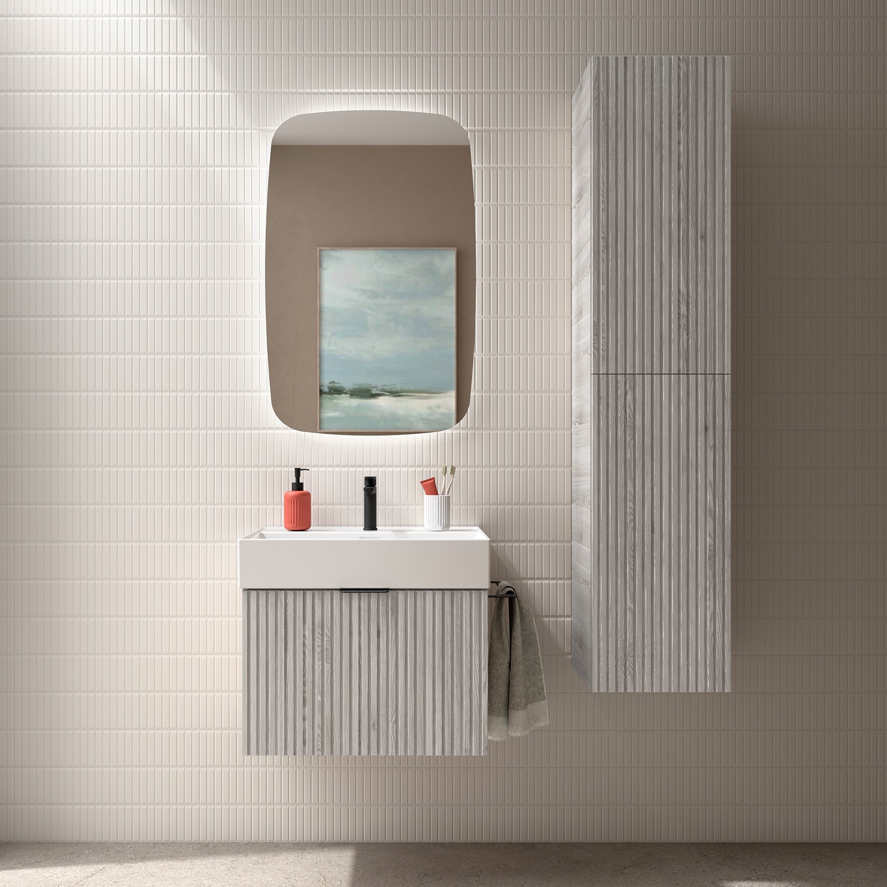 Muebles Raya onderkast ribbelfront 60cm met 1 softclose lade en binnenlade eiken grijs