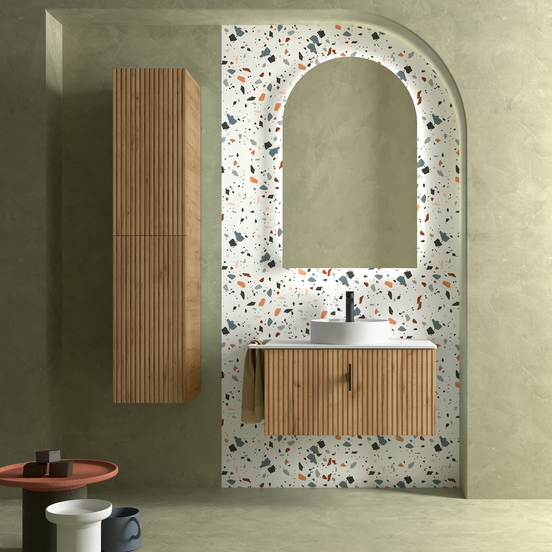 Muebles Raya onderkast ribbelfront 90cm met 1 softclose lade en binnenlade warm eiken