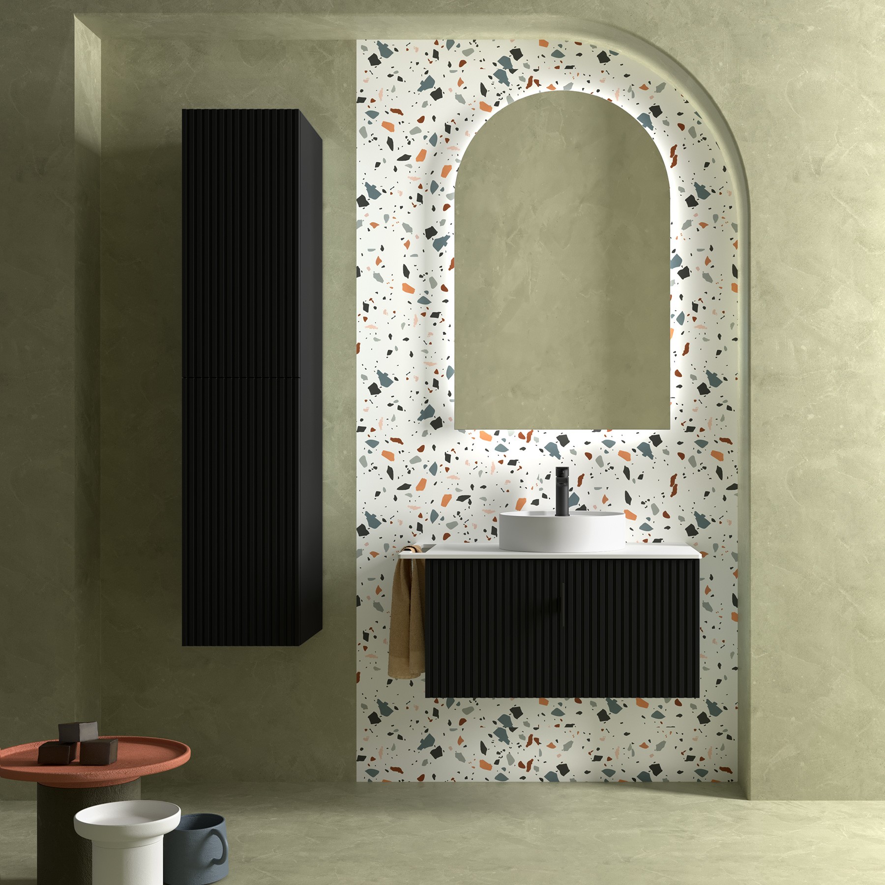 Muebles Raya onderkast ribbelfront 80cm met 1 softclose lade en binnenlade zwart mat
